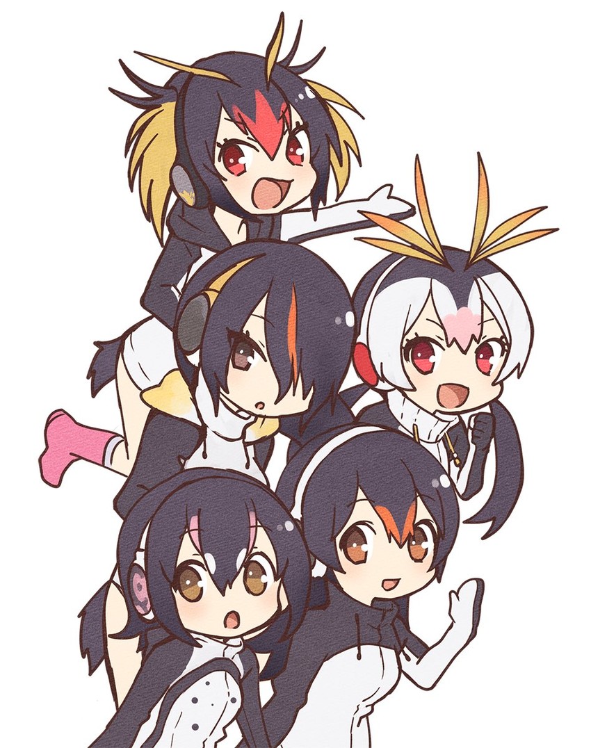 emperor penguin, humboldt penguin, royal penguin, rockhopper penguin, and gentoo penguin (kemono friends and 1 more) drawn by tama_(songe)