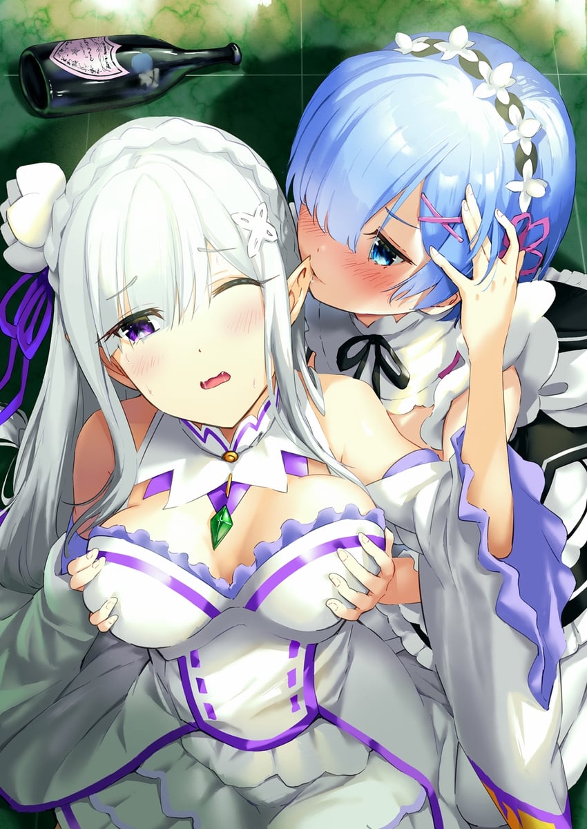 rem and emilia (re:zero kara hajimeru isekai seikatsu) drawn by tarunyan