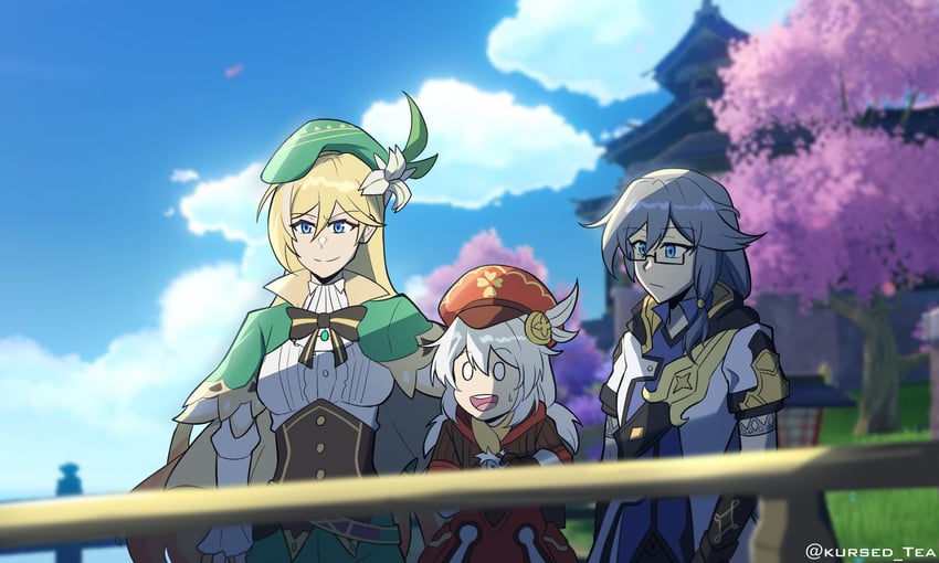 venti, klee, fu hua, theresa apocalypse, albedo, and 3 more (genshin impact and 3 more) drawn by kursed_tea