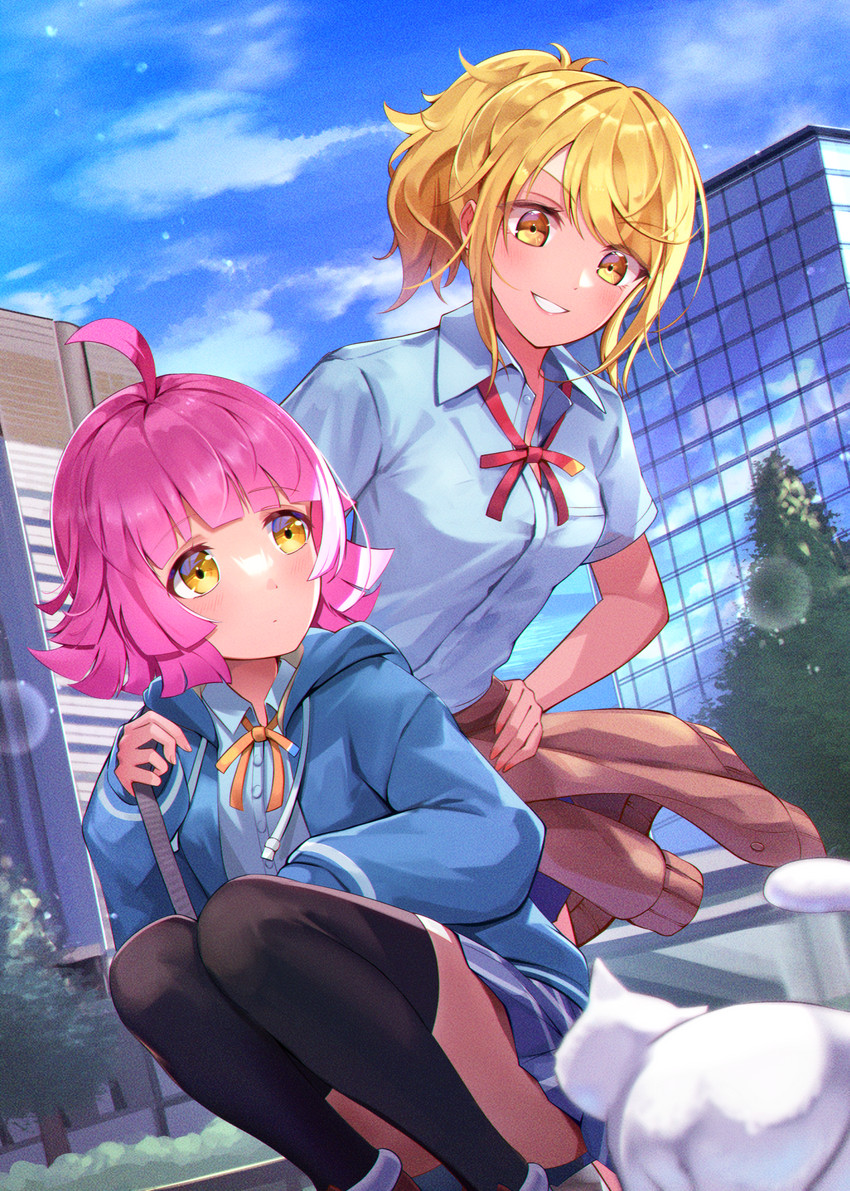 tennoji rina, miyashita ai, and hanpen (love live! and 1 more) drawn by kenko_(a143016)