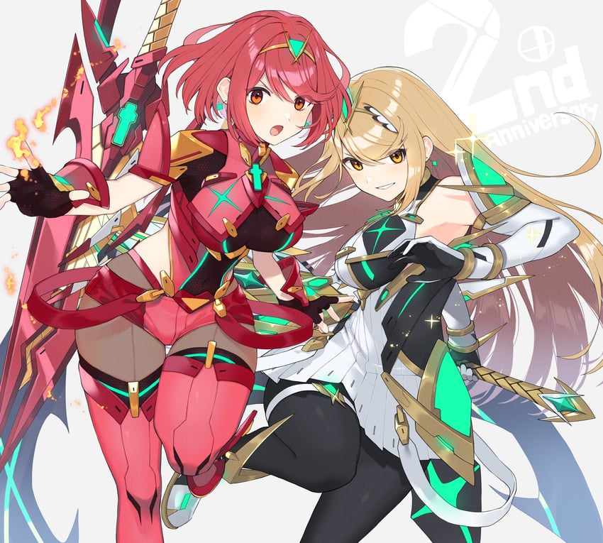 pyra and mythra (xenoblade chronicles and 2 more) drawn by kinagi_(3307377)