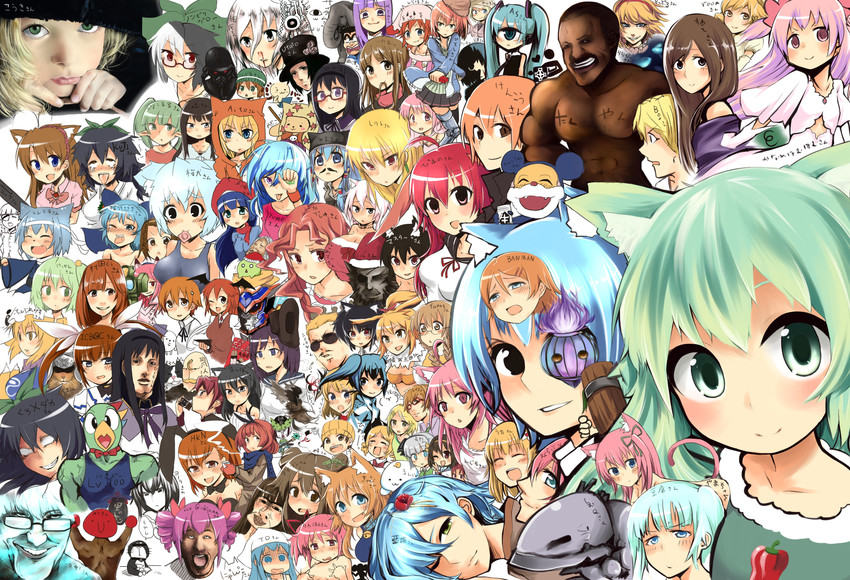 hatsune miku, konpaku youmu, akemi homura, kaname madoka, yakumo ran, and 10 more (touhou and 10 more) drawn by marutoman_chuui