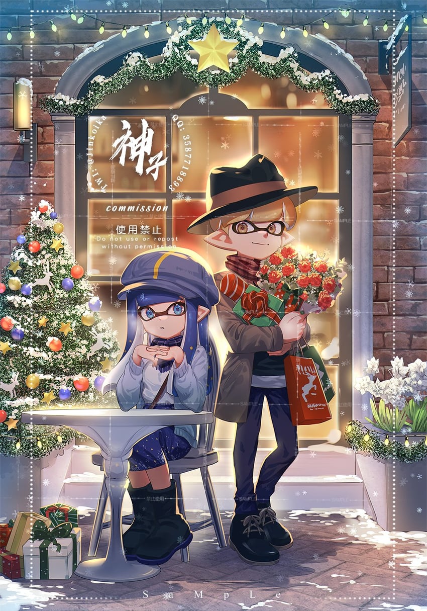 inkling player character, inkling girl, and inkling boy (splatoon) drawn by jinkoika