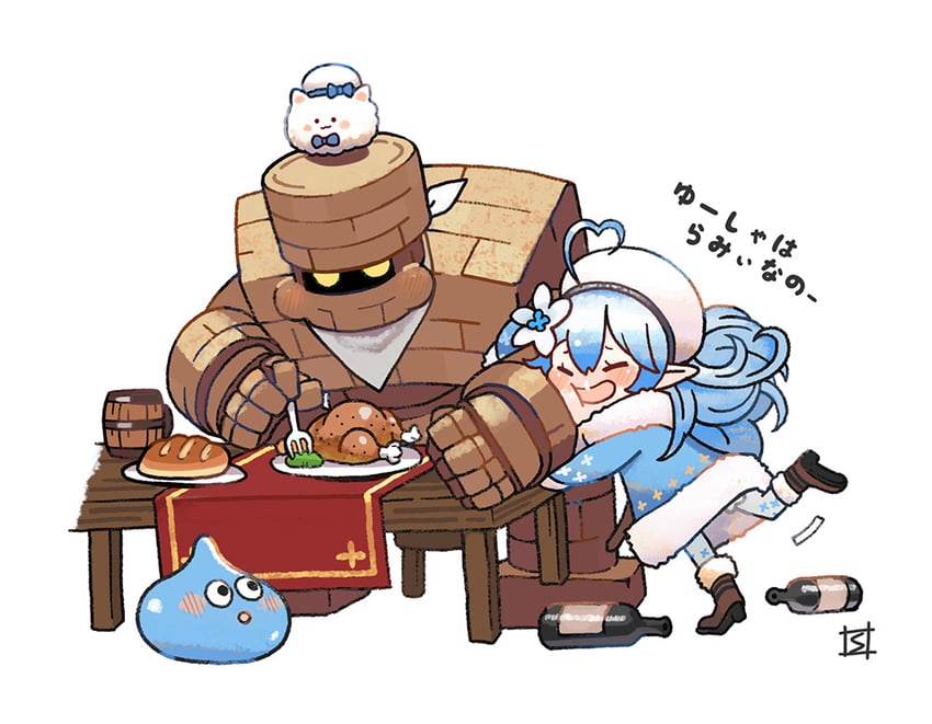 yukihana lamy, slime, yukimin, and golem (hololive and 1 more) drawn by shinoji_(sukumo_san)