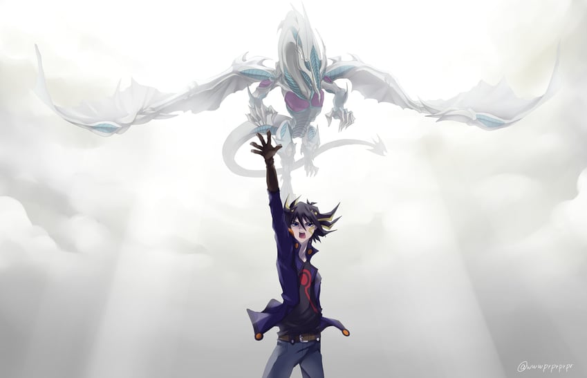 fudo yusei and stardust dragon (yu-gi-oh! and 1 more) drawn by wwwprprprpr