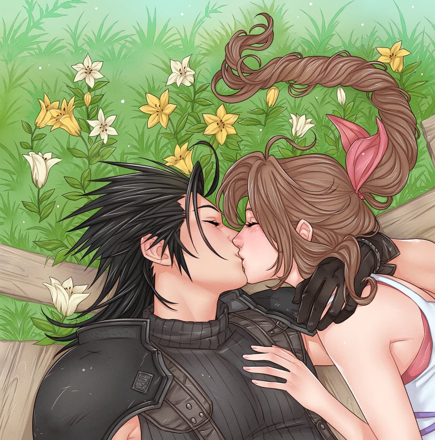 aerith gainsborough and zack fair (final fantasy and 2 more) drawn by crylin6