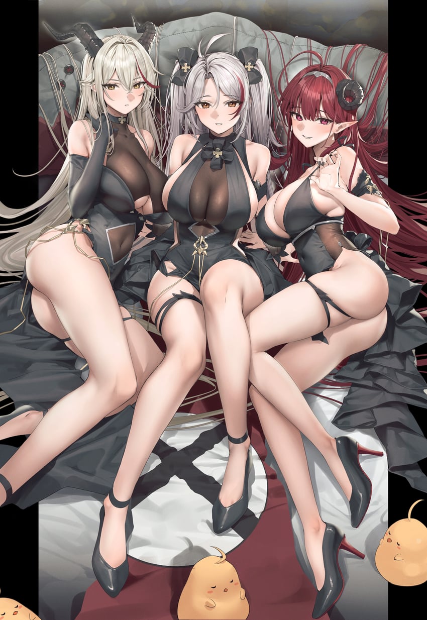 manjuu, prinz eugen, aegir, and hindenburg (azur lane) drawn by hiyashi_mirano