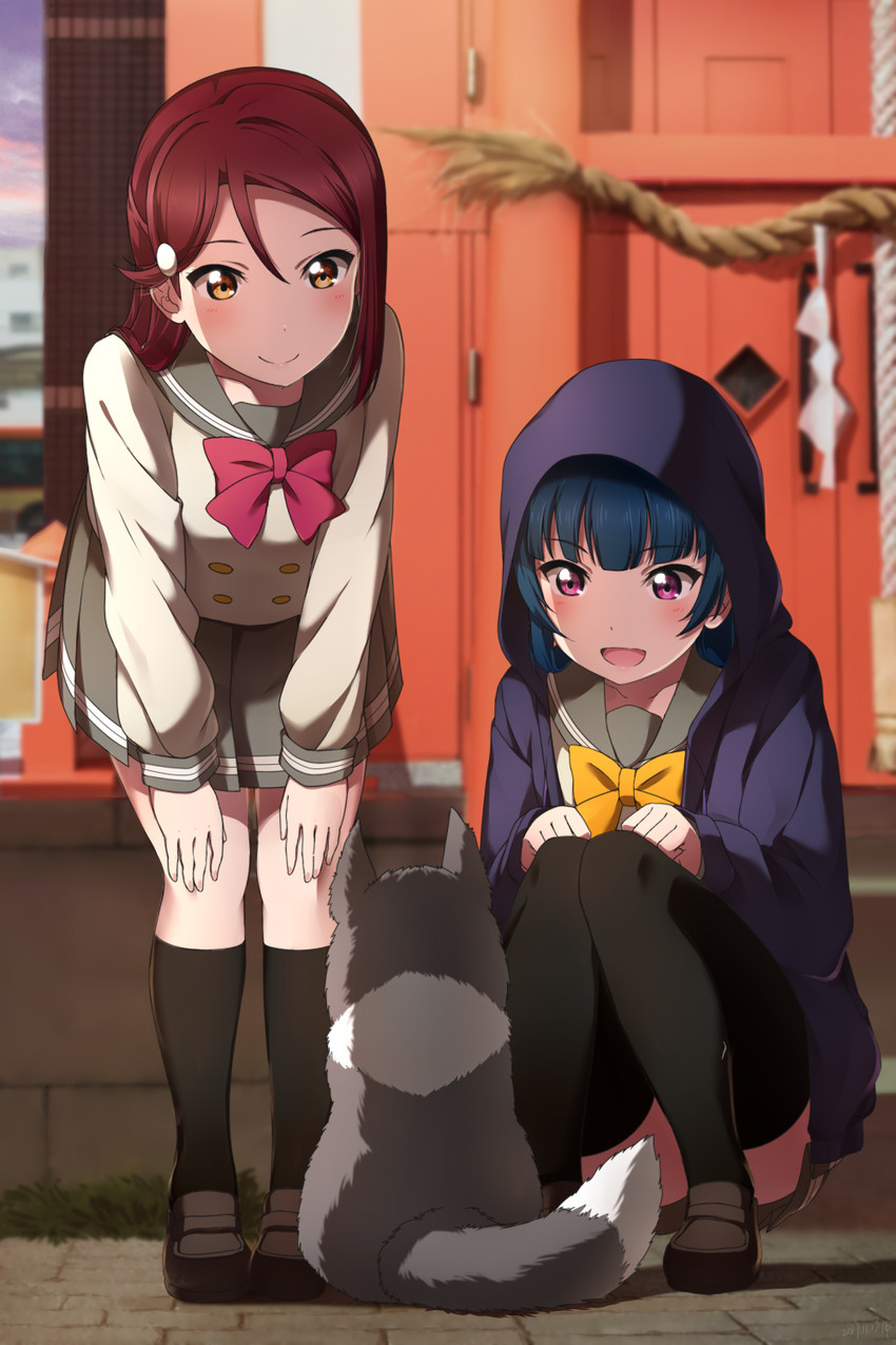 tsushima yoshiko, sakurauchi riko, and anko (love live! and 1 more) drawn by shiimai