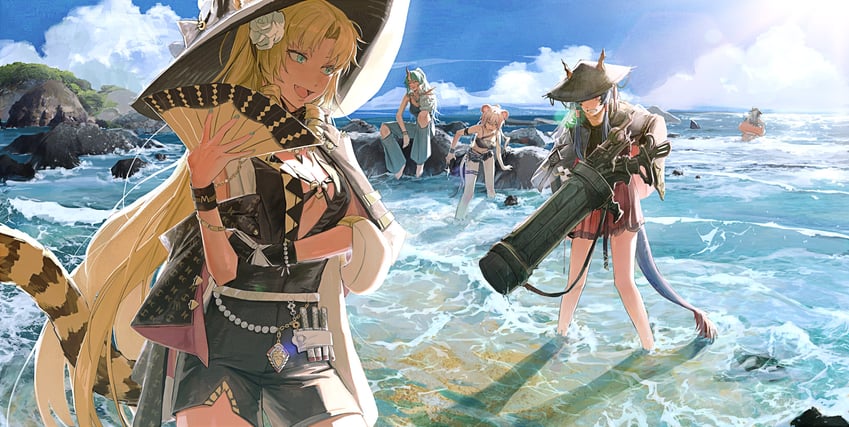 ch'en, hoshiguma, swire, lin, ch'en the holungday, and 2 more (arknights) drawn by deatiose