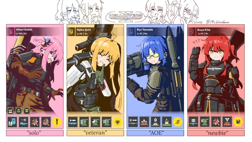 gotoh hitori, kita ikuyo, ijichi nijika, and yamada ryo (bocchi the rock! and 1 more) drawn by mcwanderer