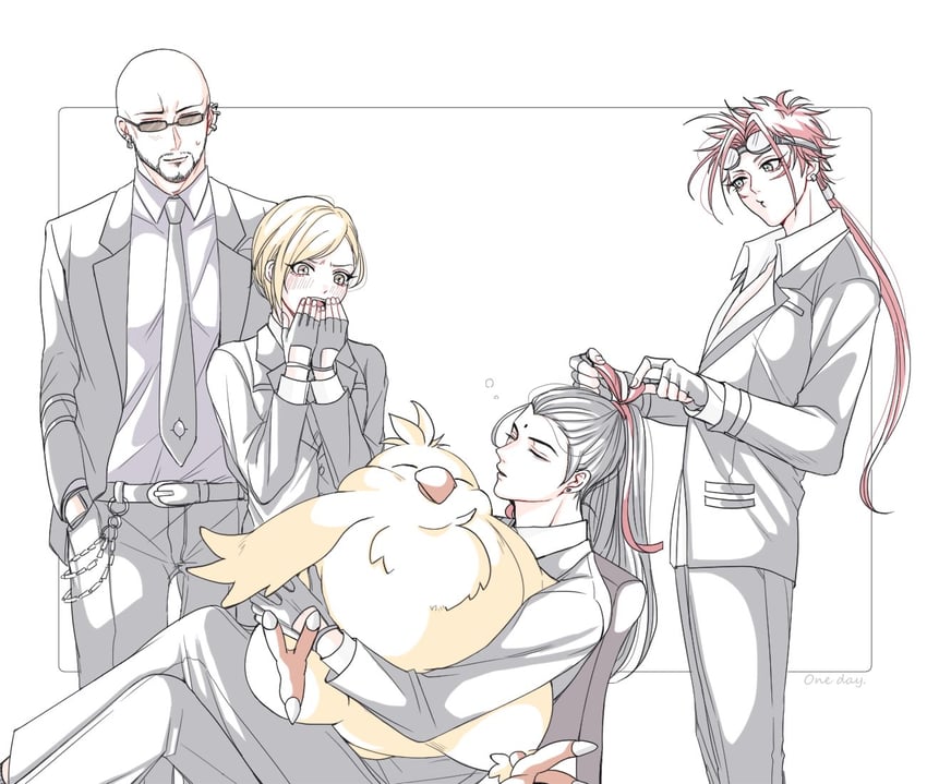 reno, tseng, rude, elena, and fat chocobo (final fantasy and 2 more) drawn by y_skk