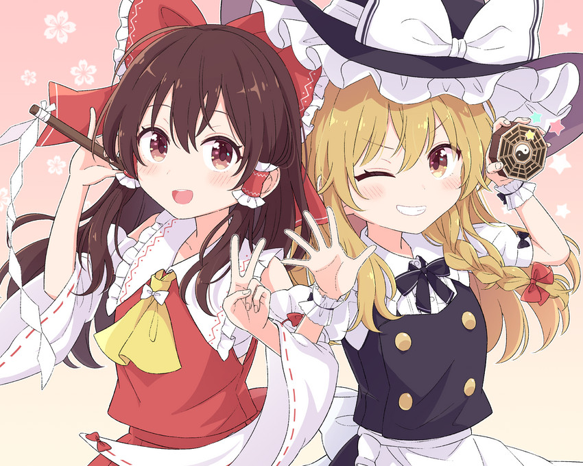 hakurei reimu and kirisame marisa (touhou) drawn by haruki_reimari