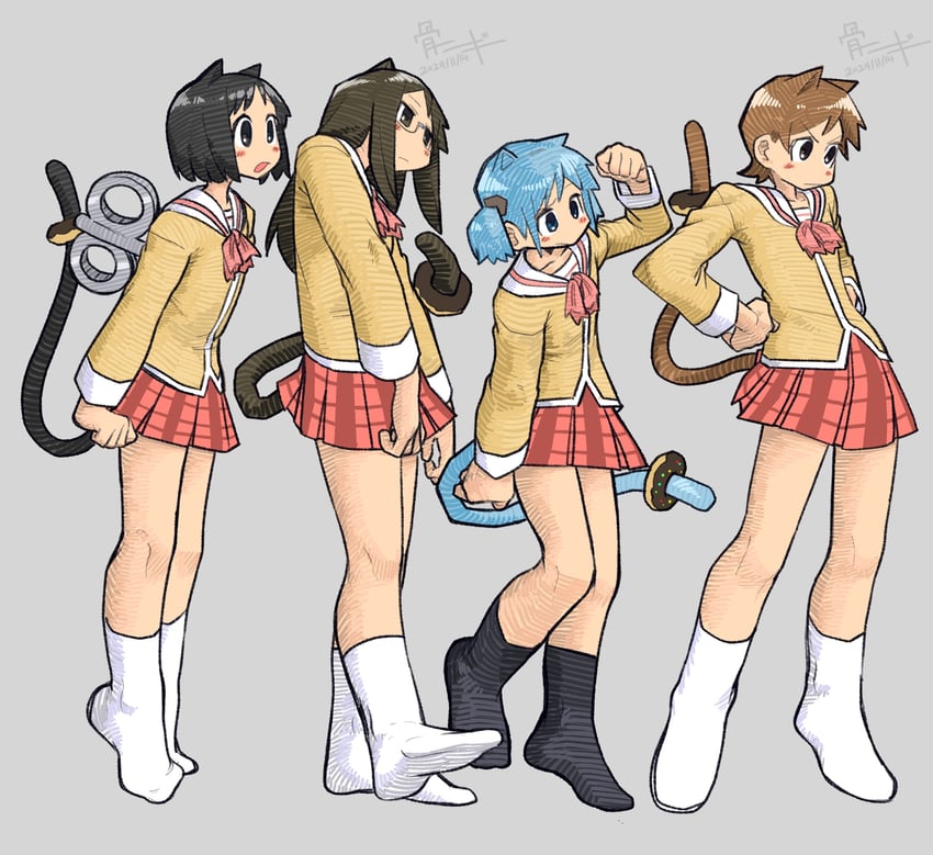 shinonome nano, naganohara mio, aioi yuuko, and minakami mai (nichijou) drawn by bone_nigi