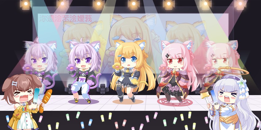 nekomata okayu, inugami korone, hanazono serena, shirayuri lily, and nekonogi bell (hololive and 2 more) drawn by zixia_(msl)