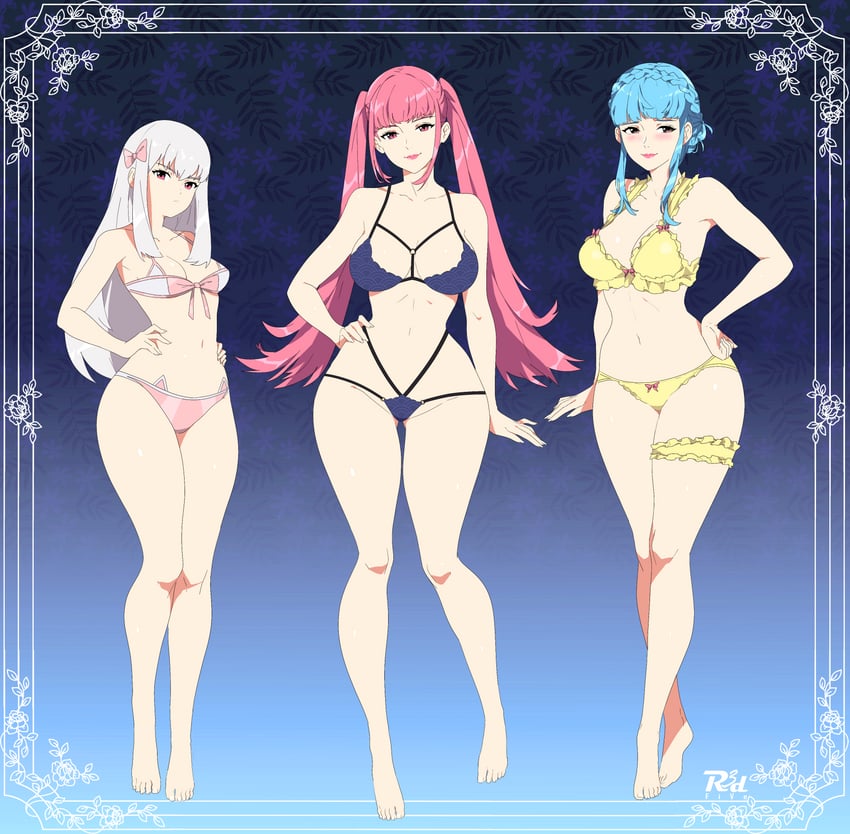 hilda valentine goneril, lysithea von ordelia, and marianne von edmund (fire emblem and 1 more) drawn by r3dfive