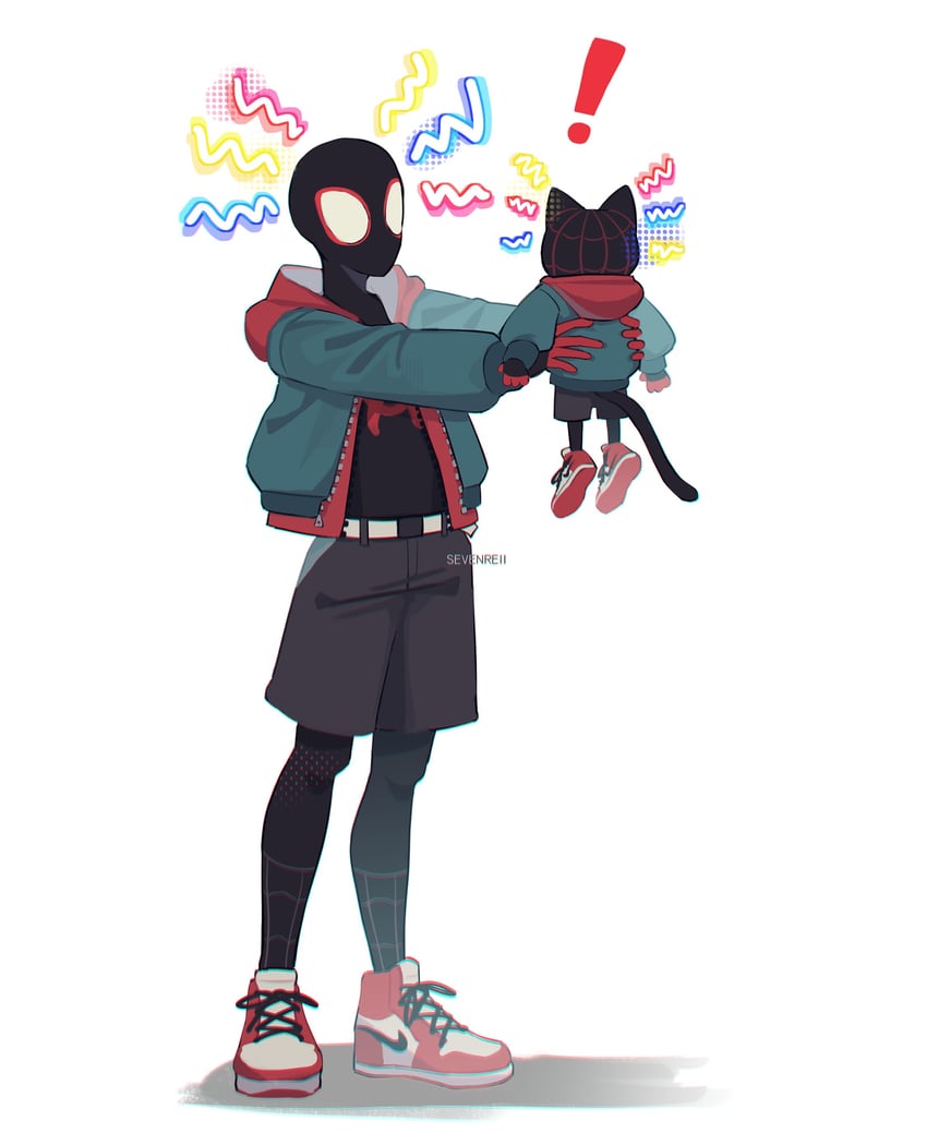 miles morales, spider-man, and meows morales (marvel and 3 more) drawn by sevenreii