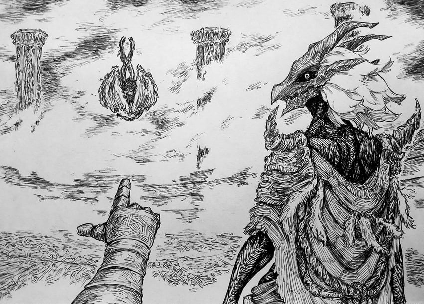tarnished, dragonlord placidusax, and dragon communion priestess (elden ring and 1 more) drawn by chronozbergh