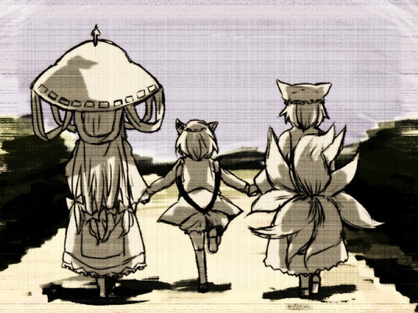 yakumo yukari, yakumo ran, and chen (touhou) drawn by nagio_(nagi0)