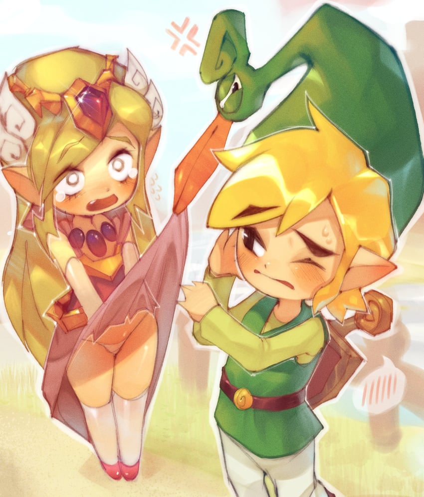 link, princess zelda, toon link, toon zelda, and ezlo (the legend of zelda and 1 more) drawn by onimiere