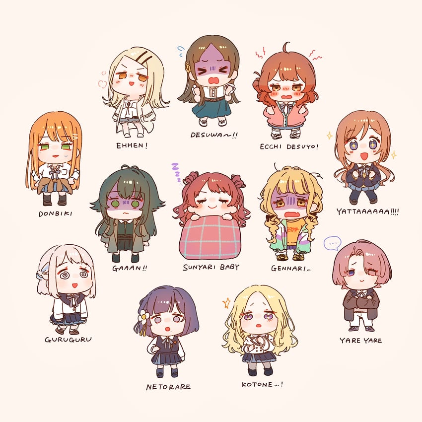 shinosawa hiro, fujita kotone, hanami ume, hanami saki, tsukimura temari, and 7 more (idolmaster and 1 more) drawn by akubi_darake