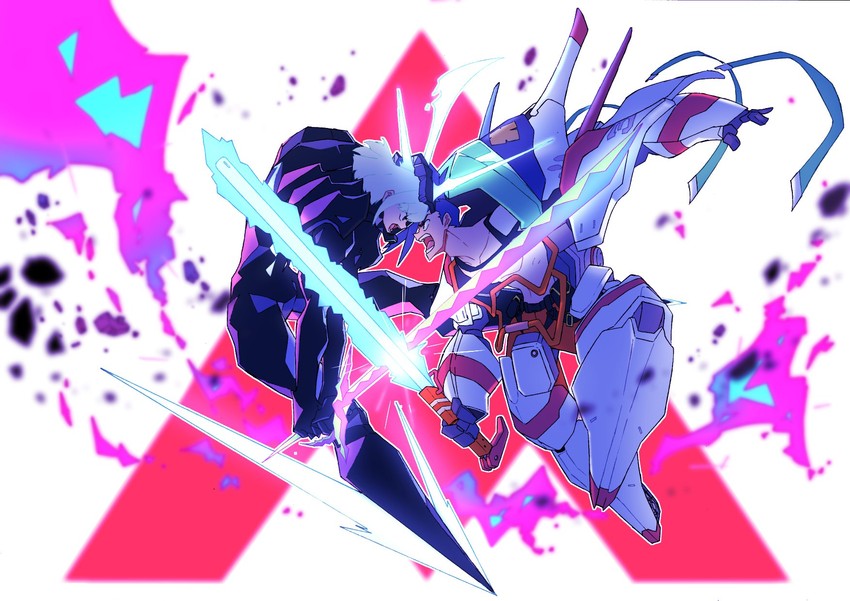 lio fotia, galo thymos, and matoi tech (promare) drawn by ontama