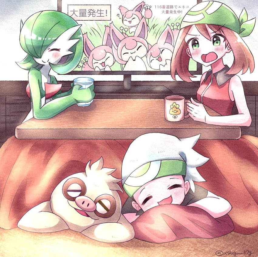 gardevoir, may, brendan, torchic, skitty, and 1 more (pokemon and 2 more) drawn by mochopaccho