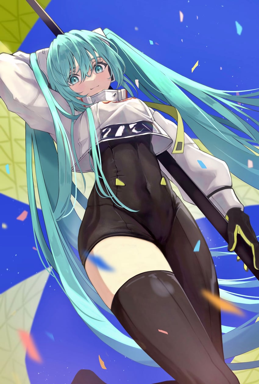 hatsune miku and racing miku (vocaloid and 2 more) drawn by haruwo