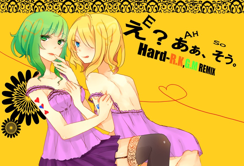 kagamine rin and gumi (vocaloid and 1 more) drawn by kawahara_chisato