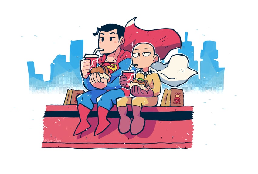saitama and superman (dc comics and 2 more) drawn by rariatto_(ganguri)