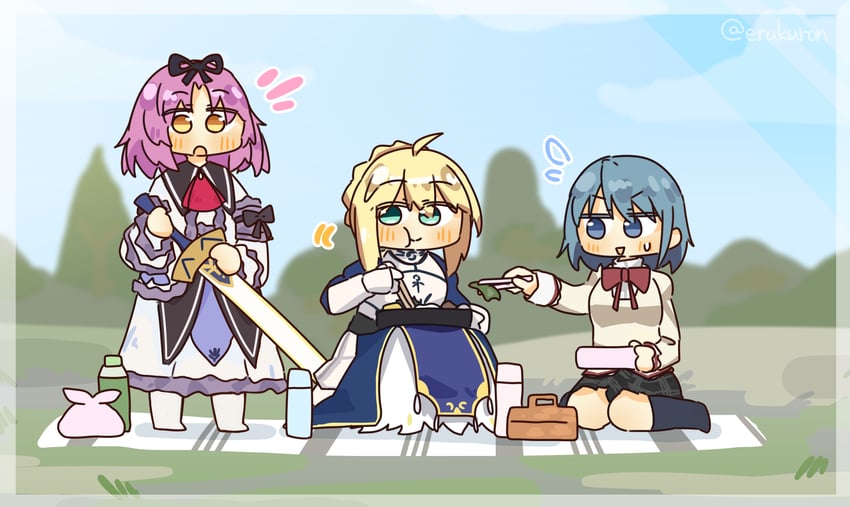 artoria pendragon, miki sayaka, saber, and renne (fate and 4 more) drawn by lcron