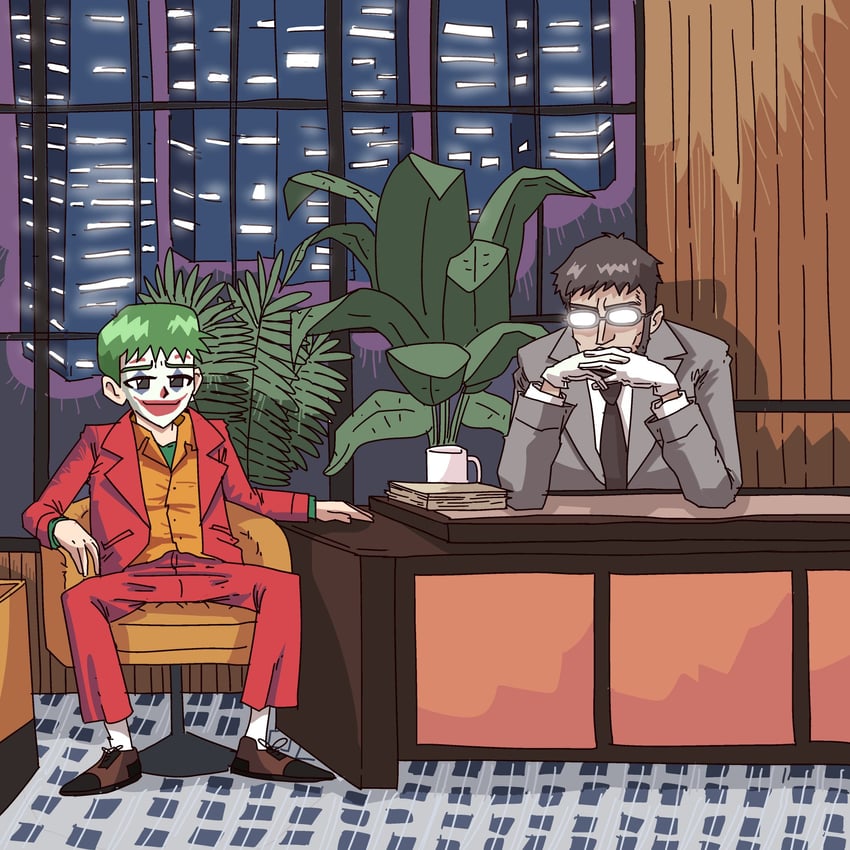 ikari shinji, ikari gendou, joker, and murray franklin (neon genesis evangelion and 3 more) drawn by psicochurroz