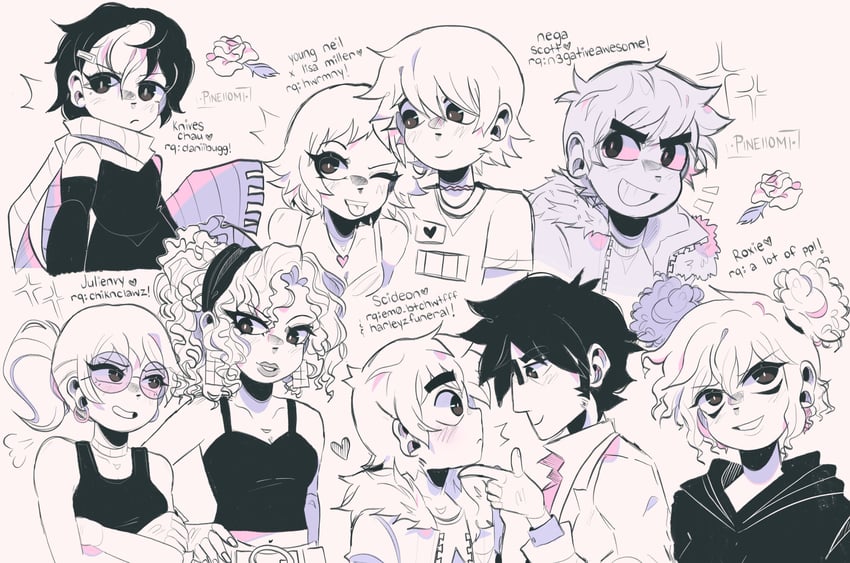 scott pilgrim, knives chau, roxie richter, gideon graves, envy adams, and 4 more (scott pilgrim) drawn by kumothz