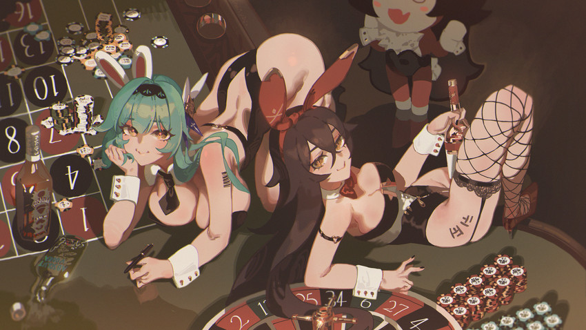 eula, amber, and baron bunny (genshin impact) drawn by ming_chen