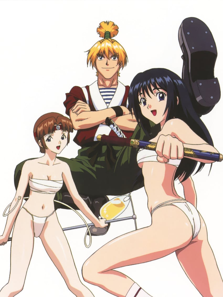 aoi natsu, kasumi, and galan (honoo no labyrinth) drawn by yamauchi_noriyasu