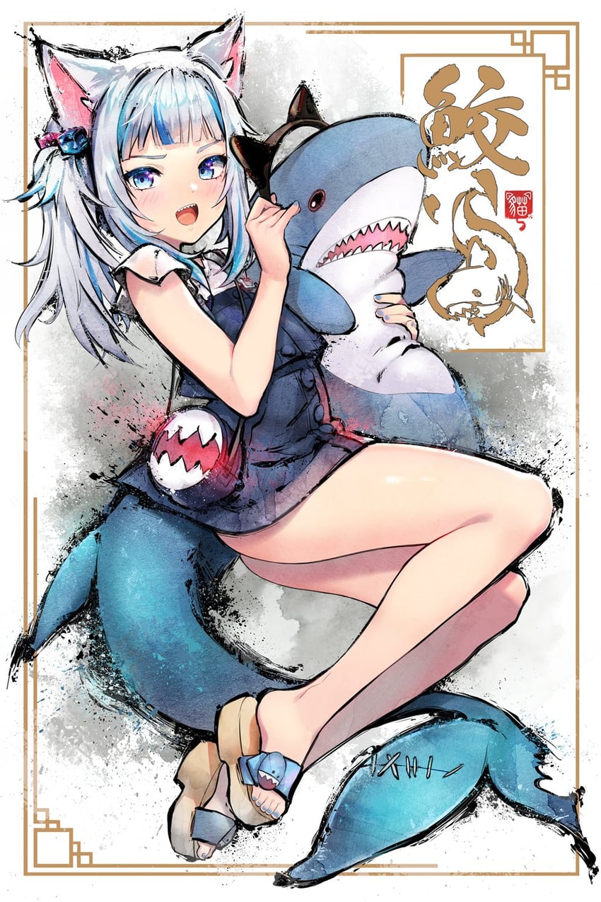 gawr gura (hololive and 1 more) drawn by robot_cat_(robotcatart)