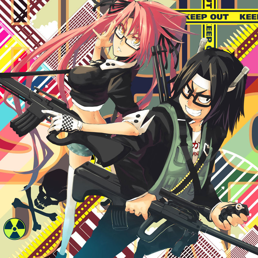 takagi saya and hirano kouta (highschool of the dead) drawn by ochakai_shin'ya