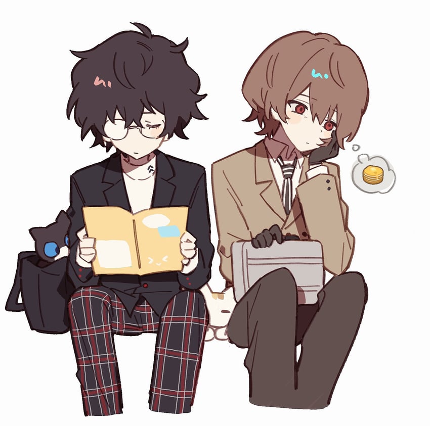amamiya ren, akechi gorou, and morgana (persona and 1 more) drawn by gelato1014