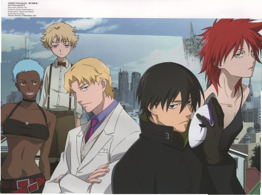hei, july, november 11, havoc, and april (darker than black) drawn by satou_masahiro