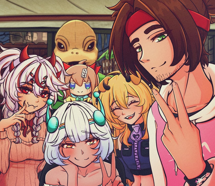 neuro-sama, vedal987, cerber, ellie minibot, gomi, and 1 more (indie virtual youtuber and 1 more) drawn by woofwoof2