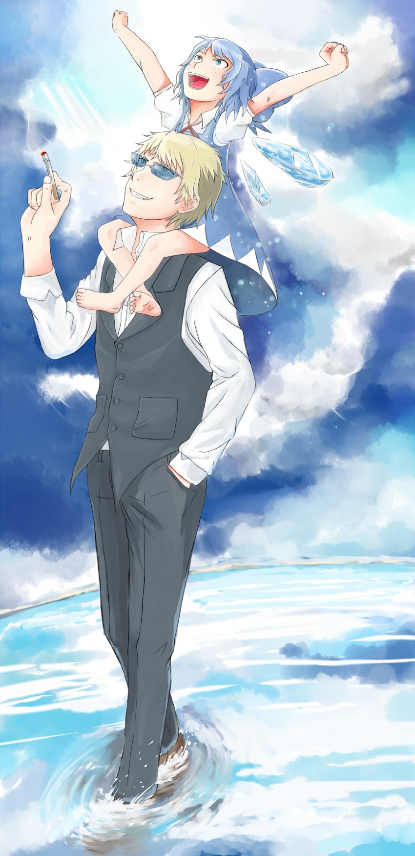 cirno and heiwajima shizuo (touhou and 1 more) drawn by drawfag