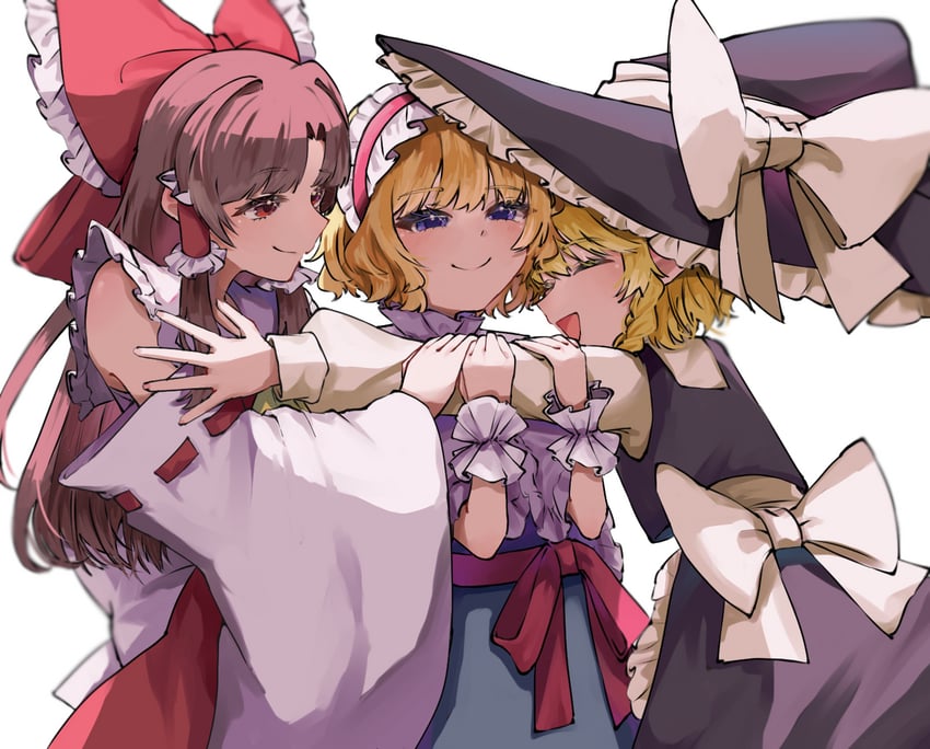 hakurei reimu, kirisame marisa, and alice margatroid (touhou) drawn by jingai_(k1bun)