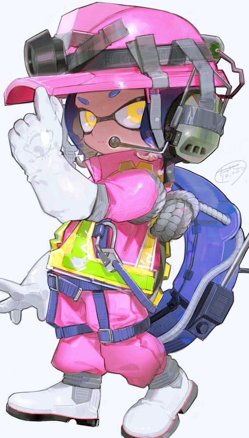 inkling player character and inkling girl (splatoon and 1 more) drawn by hossi