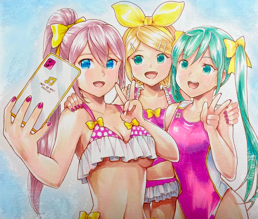 hatsune miku, kagamine rin, and megurine luka (vocaloid) drawn by mayo_riyo