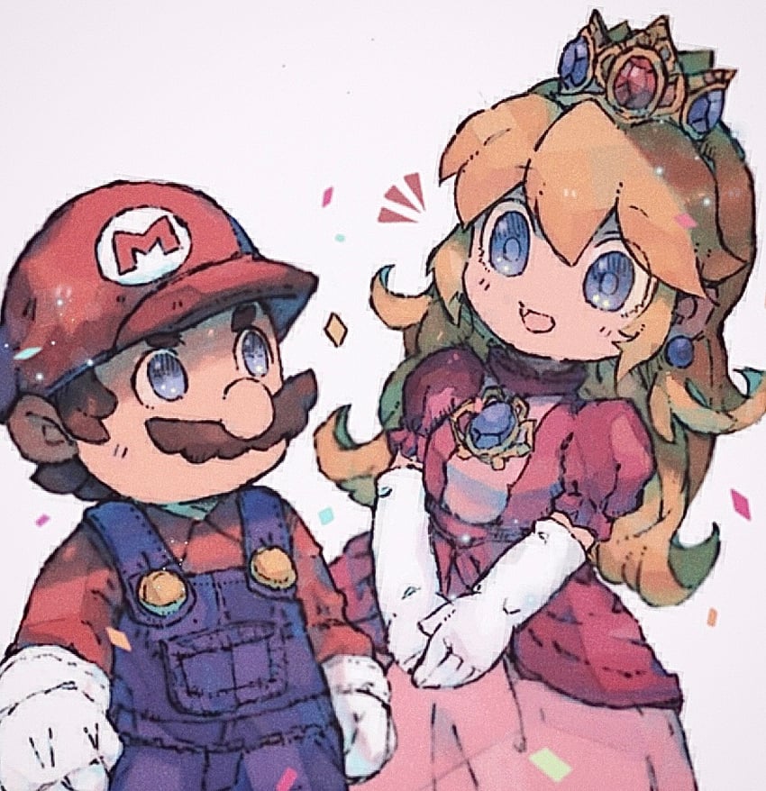 princess peach and mario (mario and 1 more) drawn by ankomochi_(tomatoaaa)