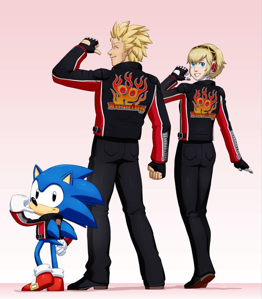 sonic the hedgehog, aigis, classic sonic, and jacky bryant (persona and 4 more) drawn by joeadok