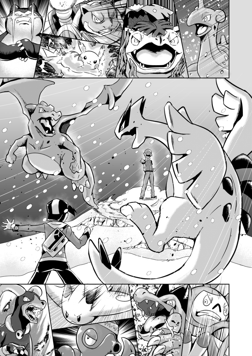 pikachu, red, ethan, charizard, snorlax, and 9 more (pokemon and 1 more) drawn by pokemoa