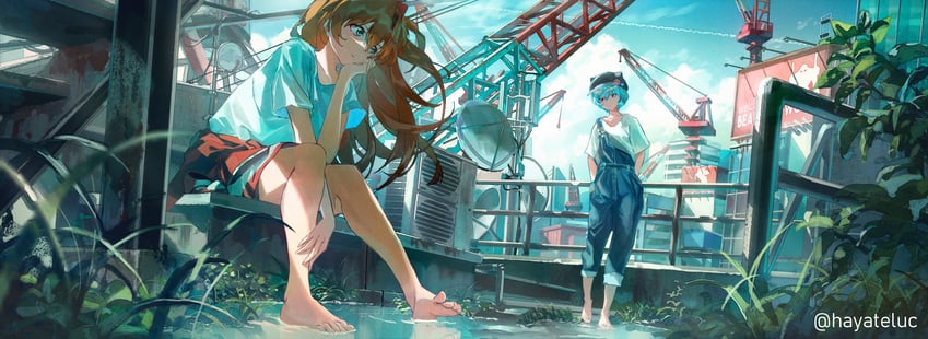 souryuu asuka langley and ayanami rei (neon genesis evangelion) drawn by hayateluc