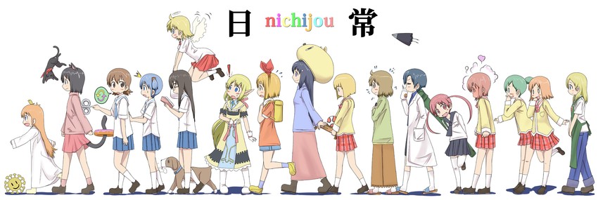 shinonome nano, naganohara mio, aioi yuuko, minakami mai, professor shinonome, and 15 more (nichijou and 1 more) drawn by katsuo9