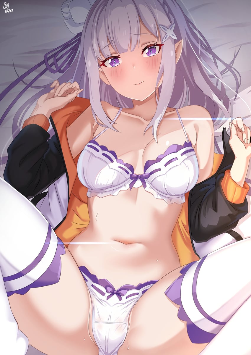 emilia and natsuki subaru (re:zero kara hajimeru isekai seikatsu) drawn by nez-3