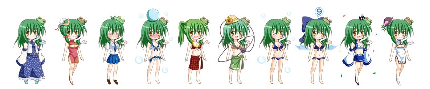 kochiya sanae, komeiji koishi, cirno, kazami yuuka, and hinanawi tenshi (touhou) drawn by osashin_(osada)